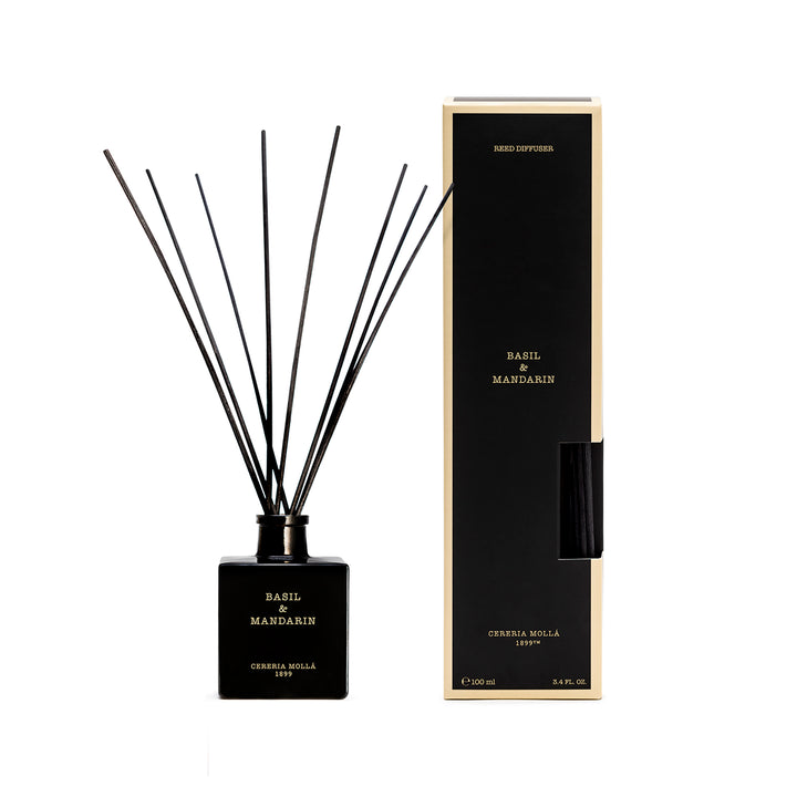 Premium Basil and Mandarin Diffuser Cereria Mollá 1899 With Black Glass Sticks