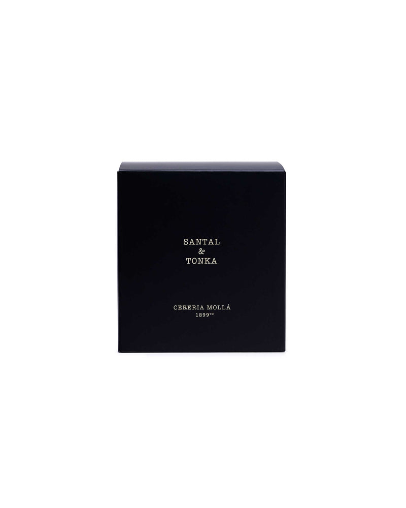 Très grande bougie parfumée à trois mèches Santal et Tonka en verre noir