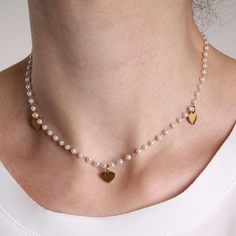 Collana cuoricini perla