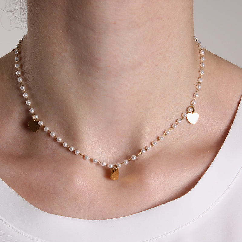 Collana cuoricini perla