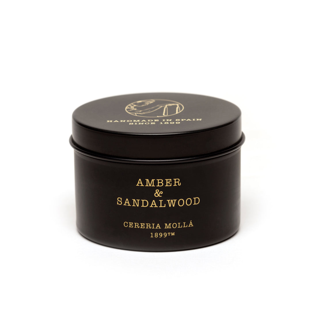 Bougie parfumée à l'ambre et au bois de santal en verre noir