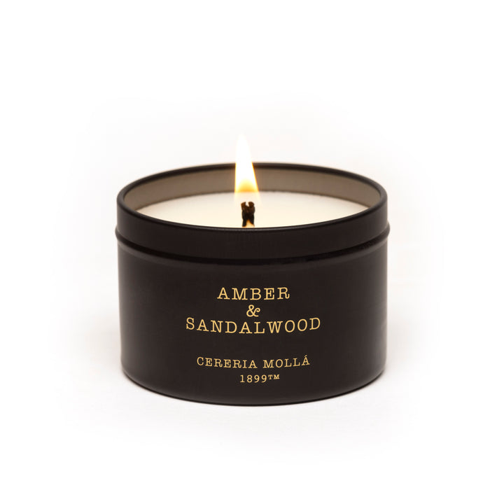 Bougie parfumée à l'ambre et au bois de santal en verre noir