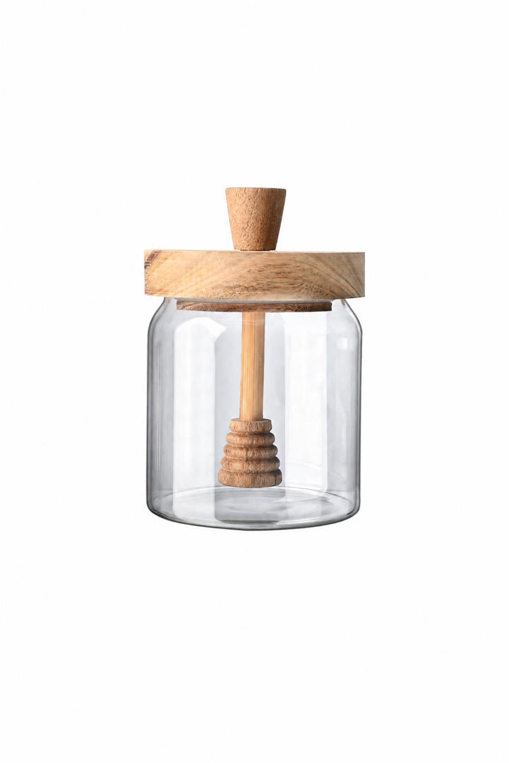 Barattolo per il miele Allure in vetro borosilicato e legno di acacia