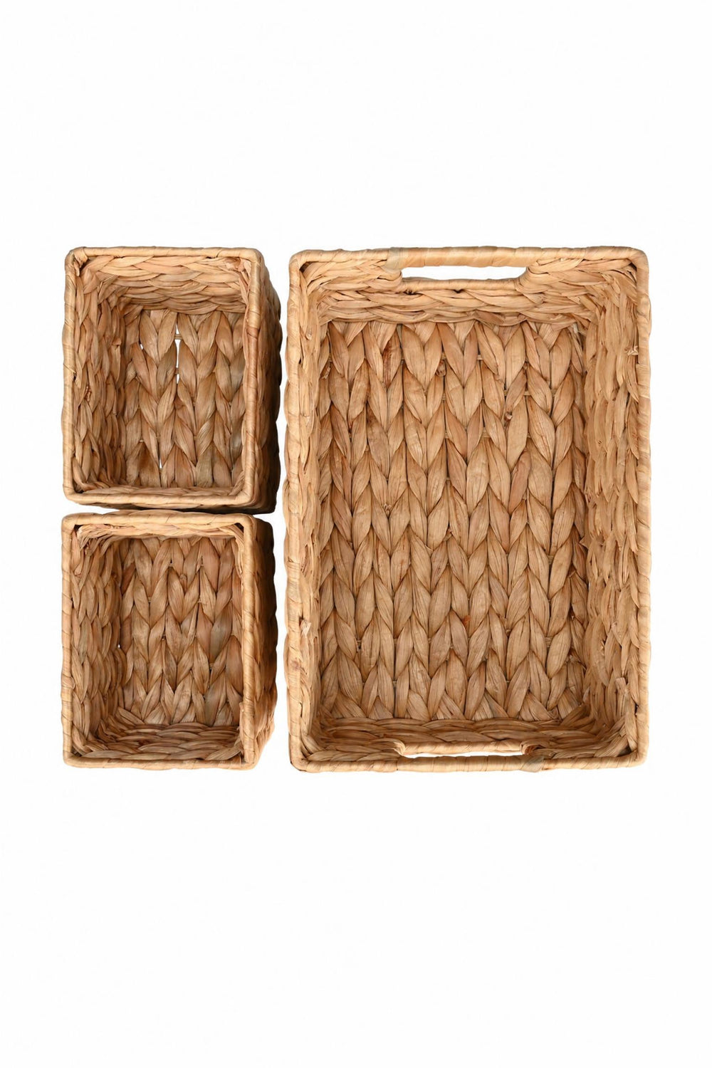 Set di 3 cestini portaoggetti Florana in giacinto d'acqua 30 x 20 x 14 cm + 2 x (15 x 11 x 12 cm)