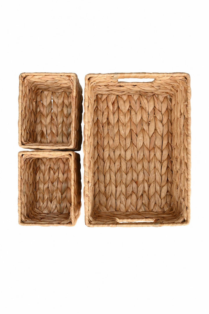 Set di 3 cestini portaoggetti Florana in giacinto d'acqua 30 x 20 x 14 cm + 2 x (15 x 11 x 12 cm)