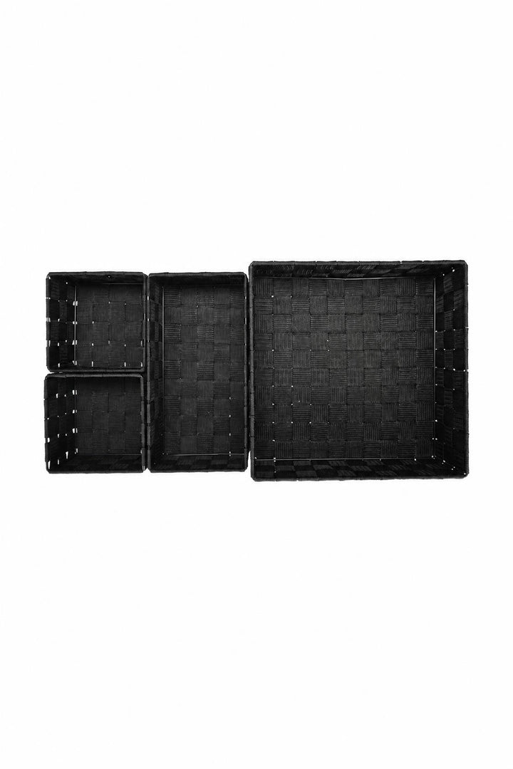 Cestini portaoggetti in fibra intrecciata Nero 28 x 28 x 10 cm + 26 x 13 x 9 cm + 13 x 13 x 9 cm
