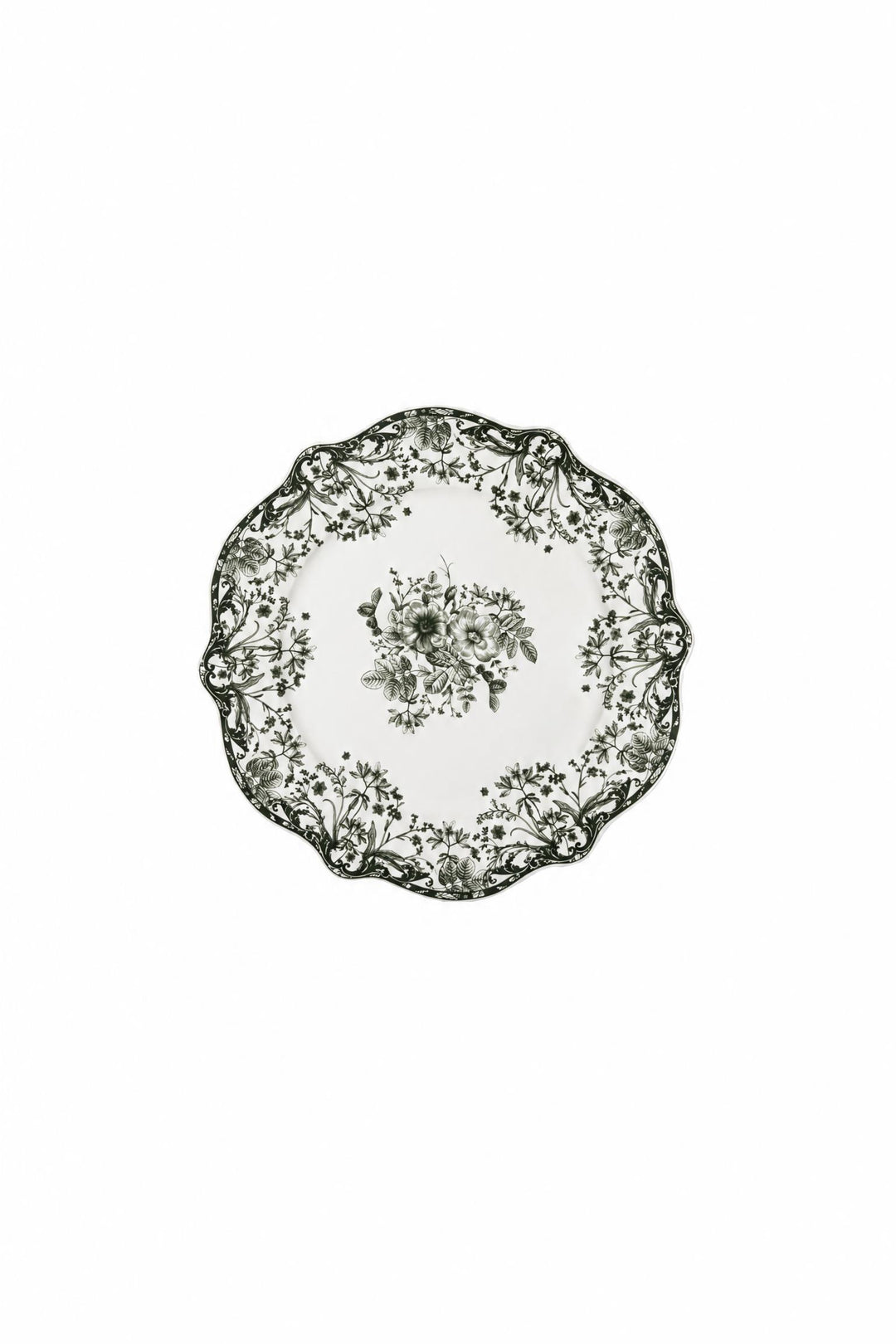 Piatto da dessert Reverie bianco con decoro verde