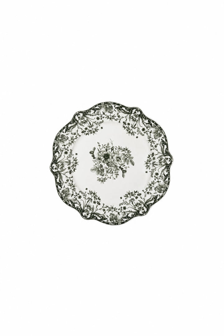 Piatto da dessert Reverie bianco con decoro verde