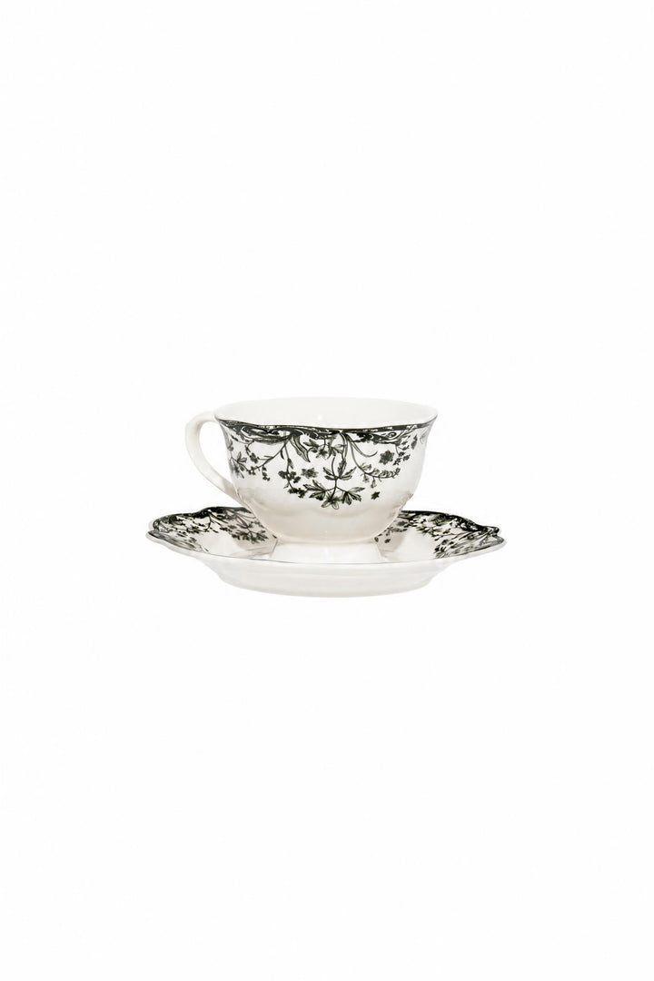 Tazzina da caffè Reverie in porcellana bianca con decoro verde