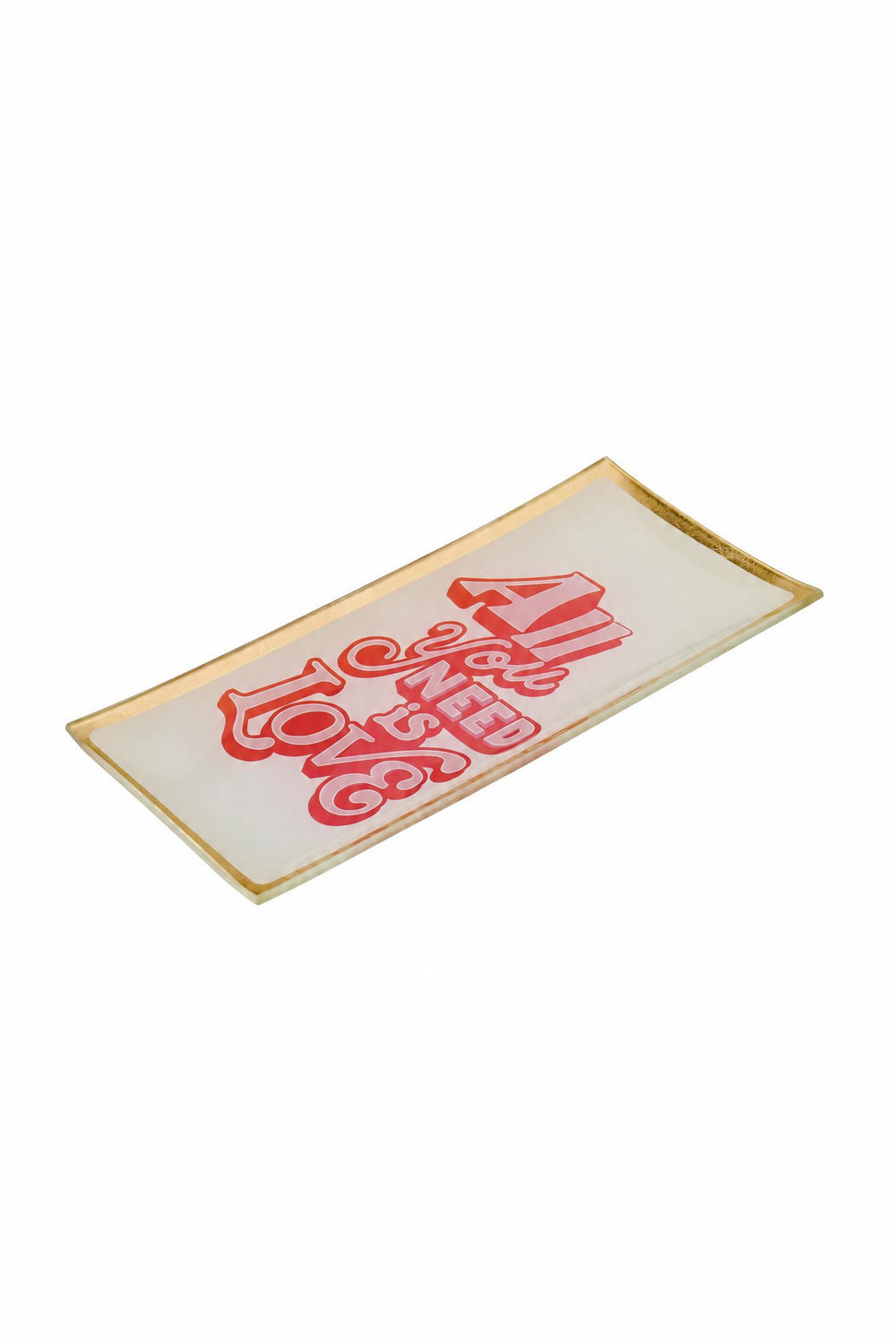 Piattino decorativo Love Plates "All you need is Love" in vetro Bianco, rosa e oro 10 x 0,8 x 21 cm