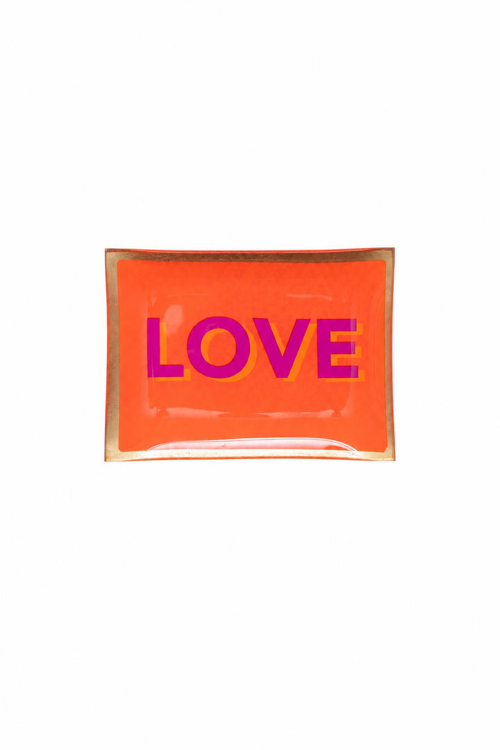 Piattino decorativo Love Plates in vetro arancione con scritta "Love"