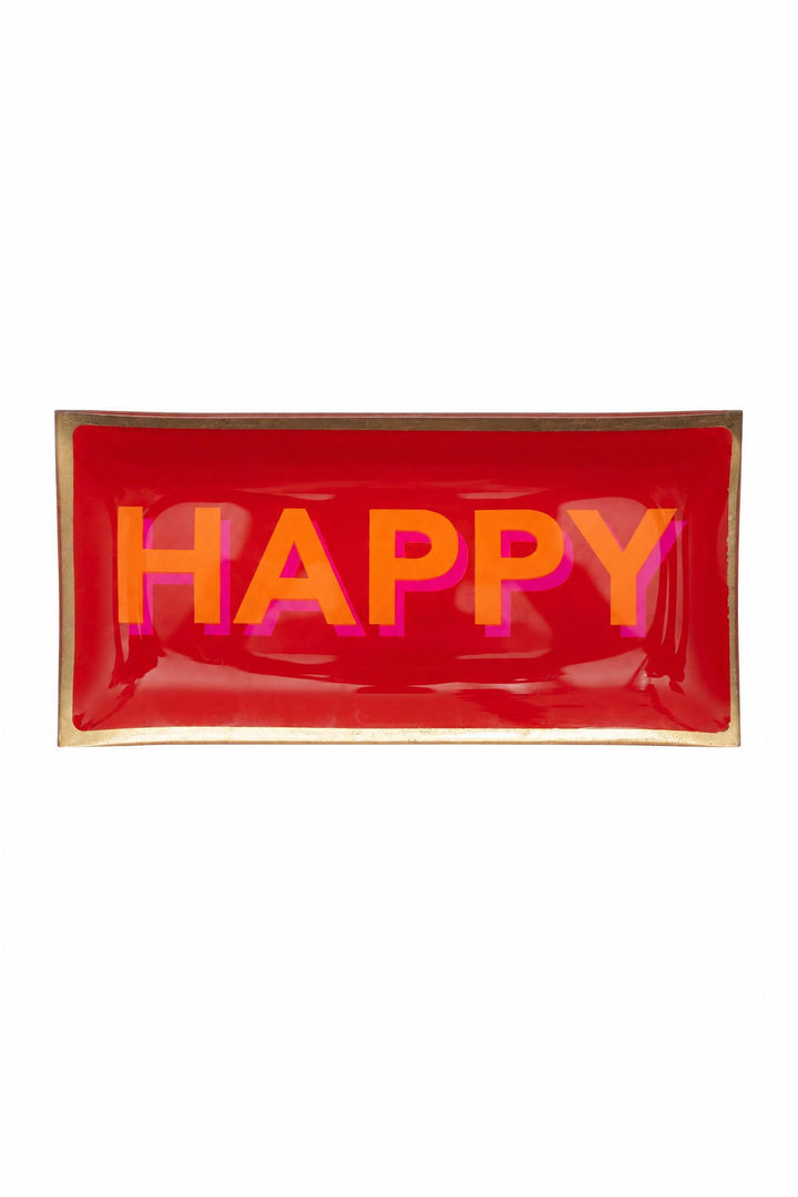 Piattino decorativo Love Plates "Happy" in vetro rosso