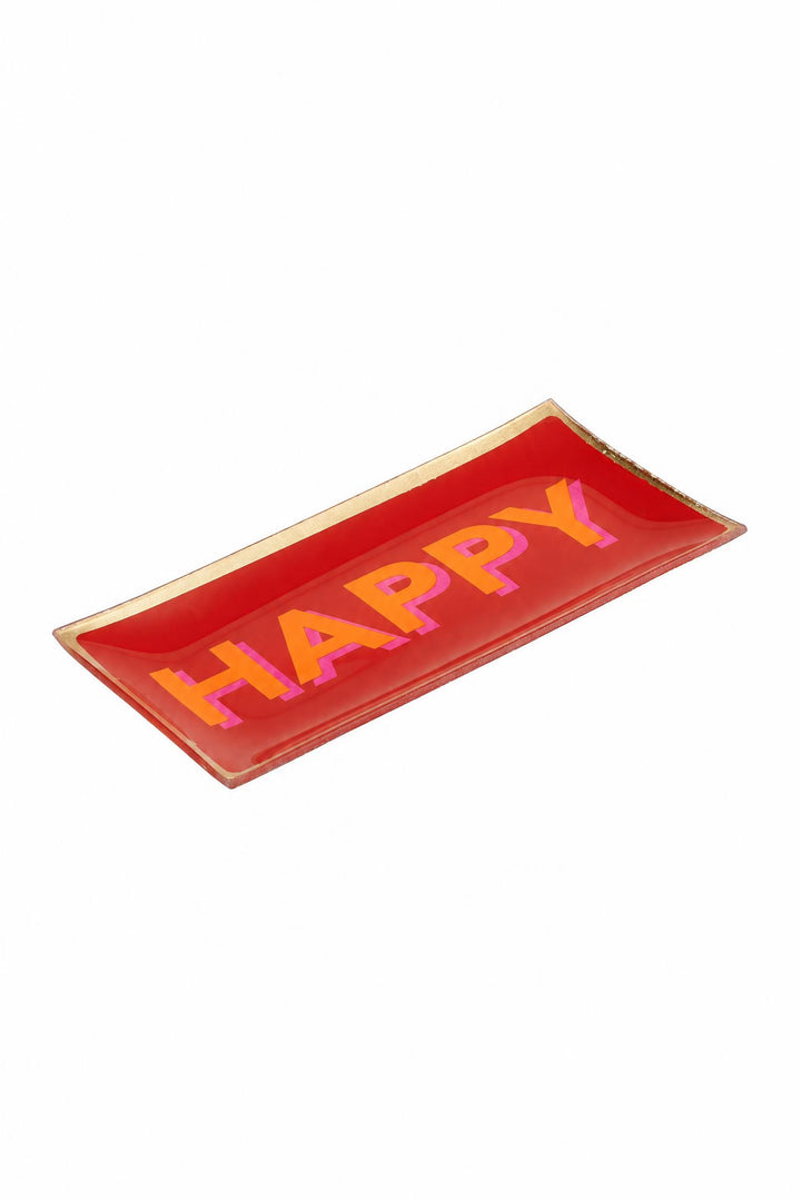 Piattino decorativo Love Plates "Happy" in vetro Rosso 10 x 0,8 x 21 cm