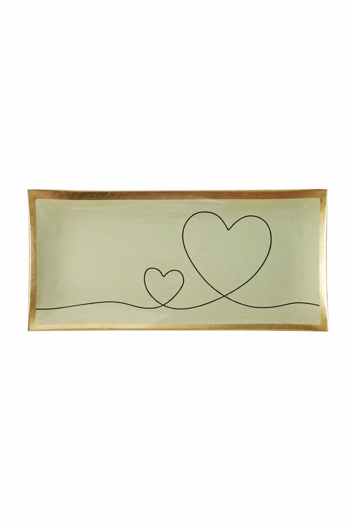 Piattino decorativo Love Plates in vetro con cuori, bianco e oro