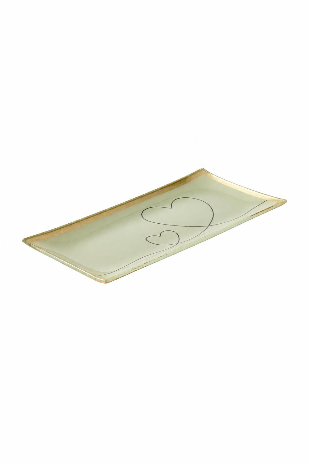 Piattino decorativo Love Plates con cuori in vetro Bianco e oro 10 x 0,8 x 21 cm