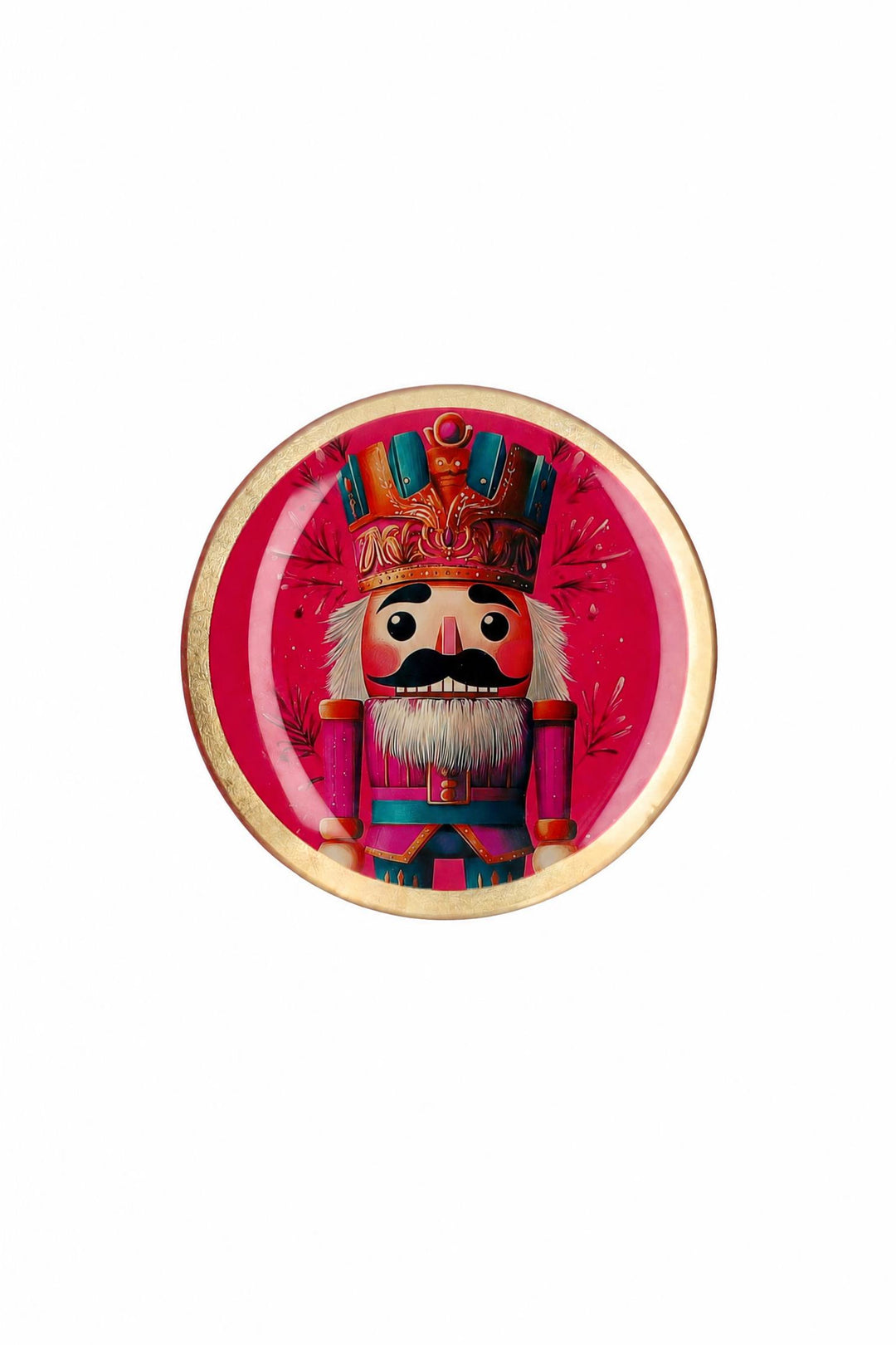 Piattino decorativo Love Plates in vetro rosa con disegno di uno schiaccianoci