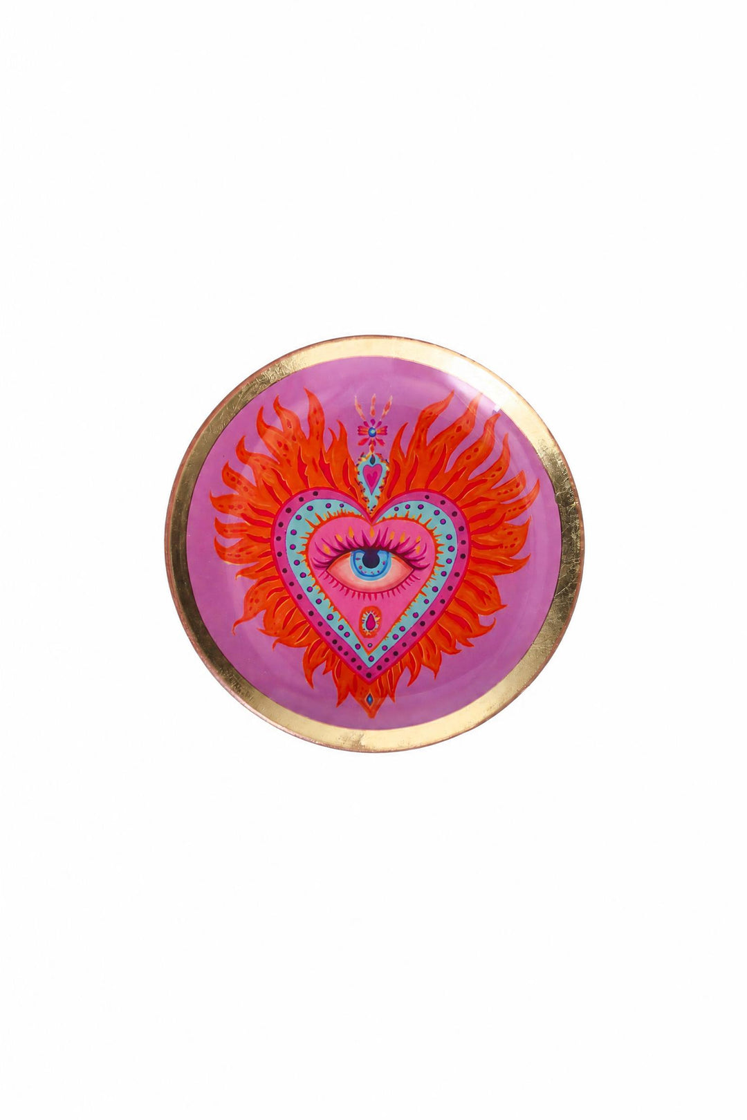 Piattino decorativo Love Plates in vetro rosa con disegno del sacro cuore