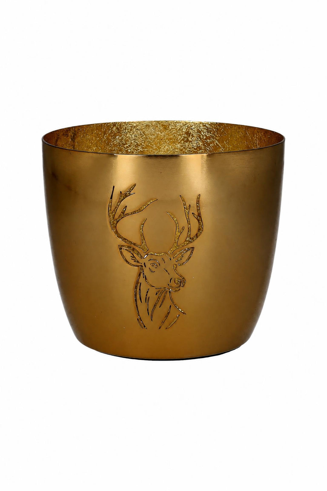 Portacandela Madras in ferro color oro con disegno raffigurante un cervo