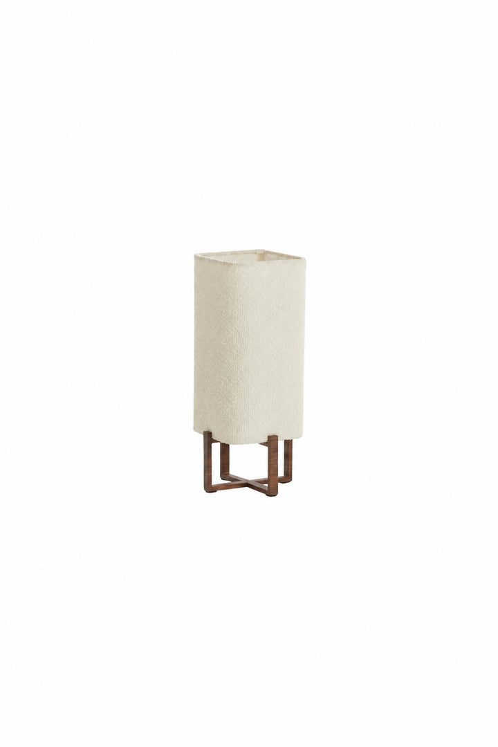 Lampada da tavolo Wyn in metallo Stampa effetto legno marrone scuro e bouclé crema 16,5 x 16,5 x 39 cm