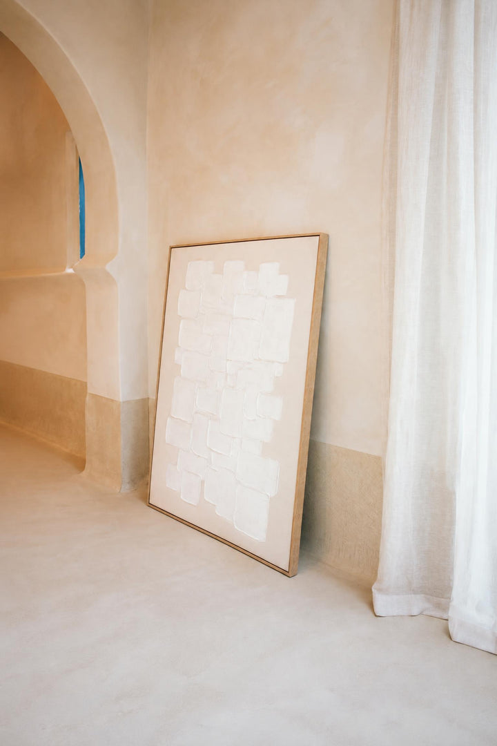 Decorazione da parete Vicenza in lino e legno di pino Bianco panna L 103 x P 4,3 x H 143 cm