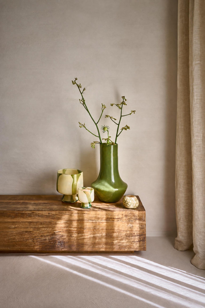 Vaso portacandela Camou in vetro Verde oliva Ø 10 x H 12 cm