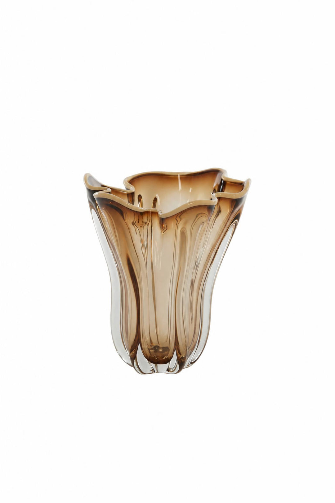 Vaso Kazuno in vetro trasparente grigio-marrone e crema