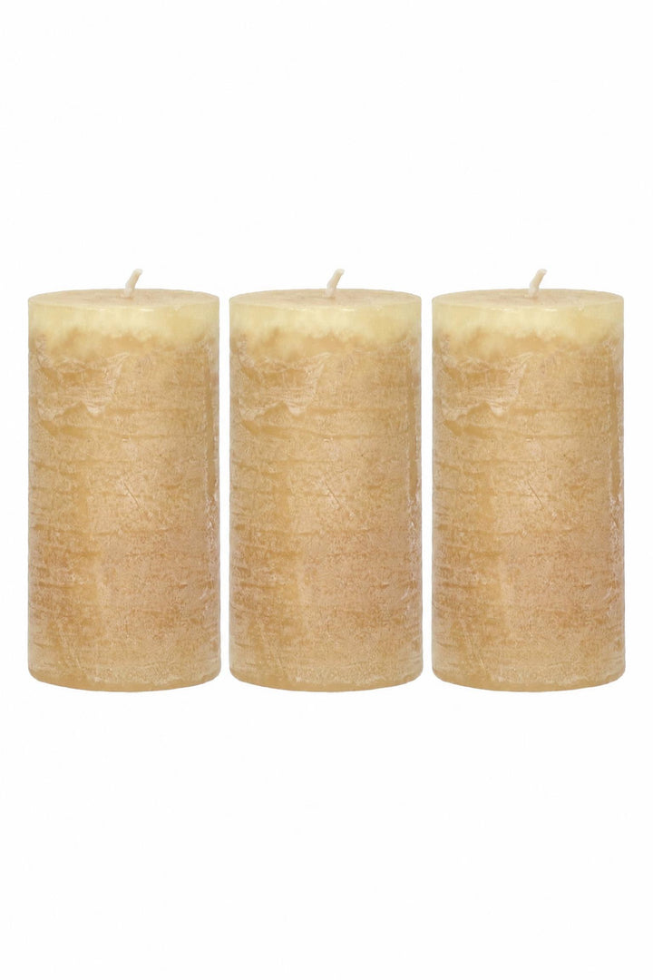 Set di 3 candele a colonna in cera di paraffina Miele Ø 7 x H 14 cm