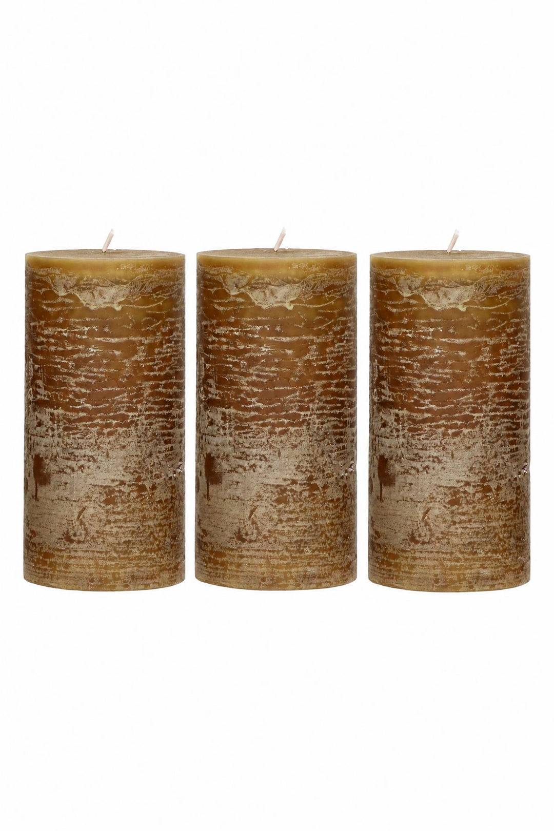 Set di 3 candele a colonna in cera di paraffina Mostarda Ø 7 x H 14 cm